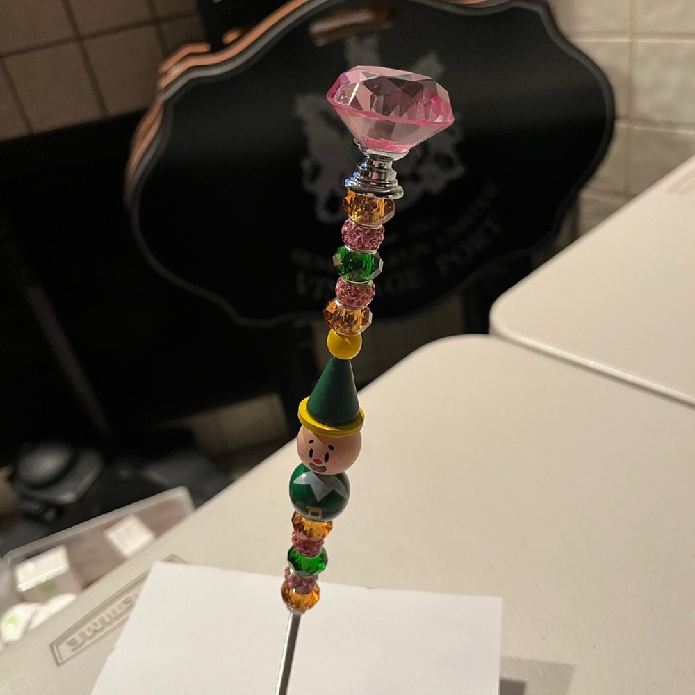 Pink and Green Decorative plant Stick with Elf Design